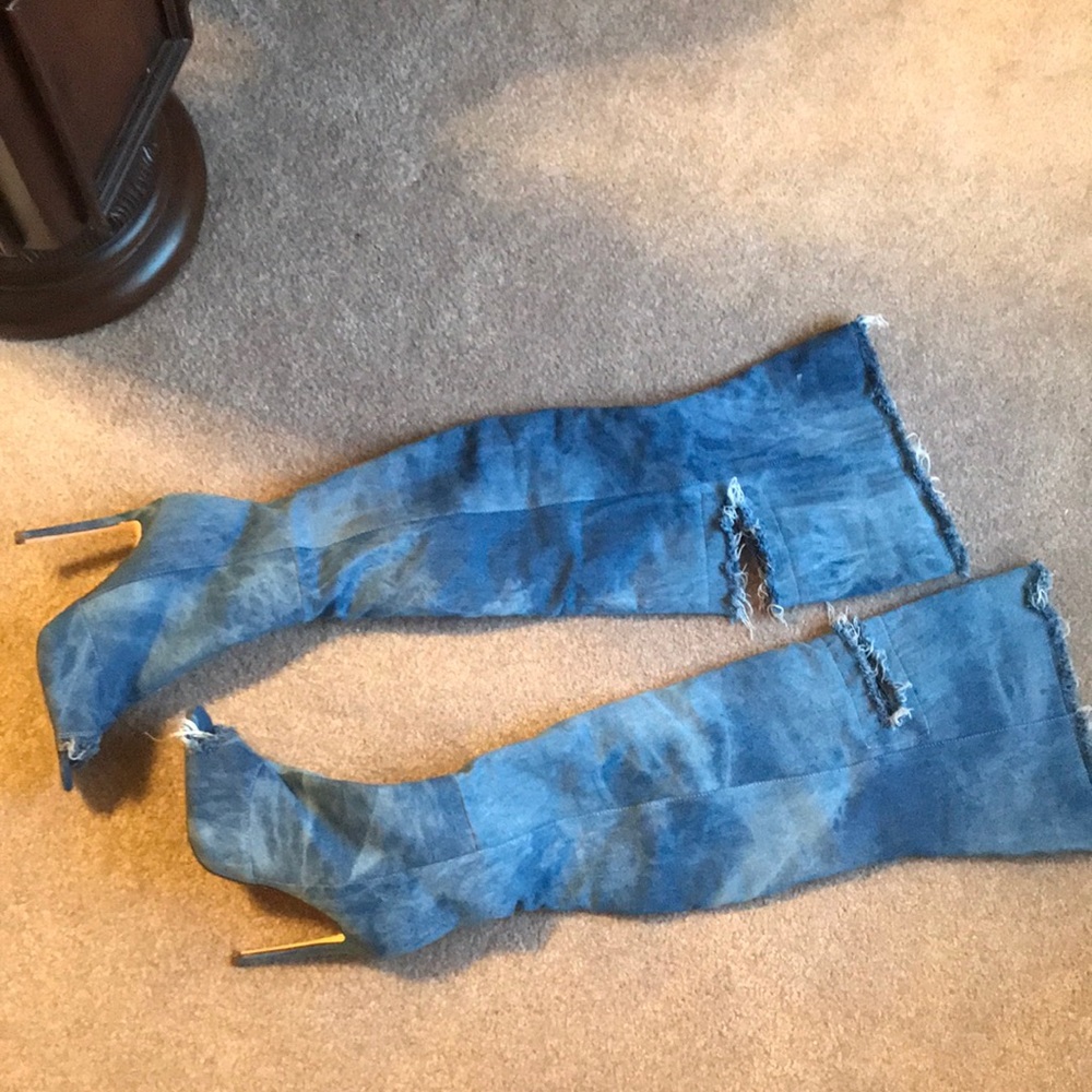 Thigh high denim boots